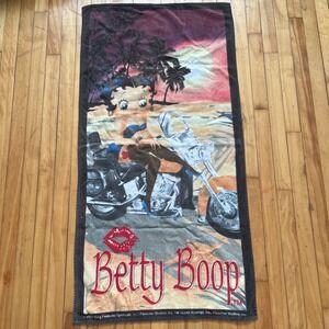 Vintage Biker Betty Boop Beach Towel Tropical Sunset 2003 King Feature Syndicate